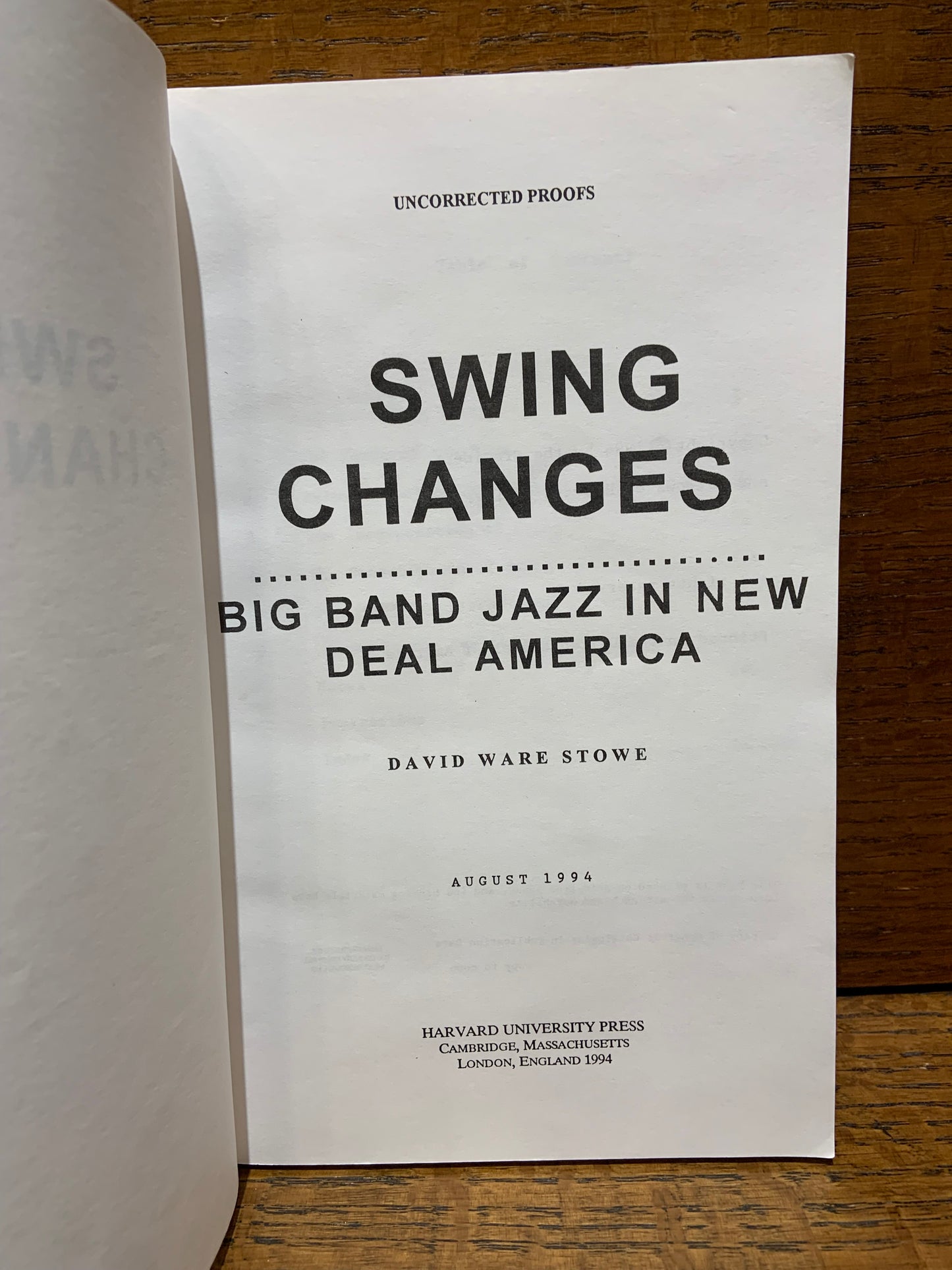Swing Changes: Big Band Jazz in New Deal America