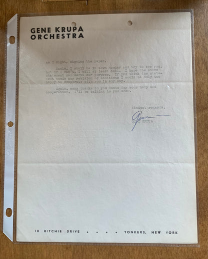 Letter from Gene Krupa to Manie Sacks - July 8, 1948