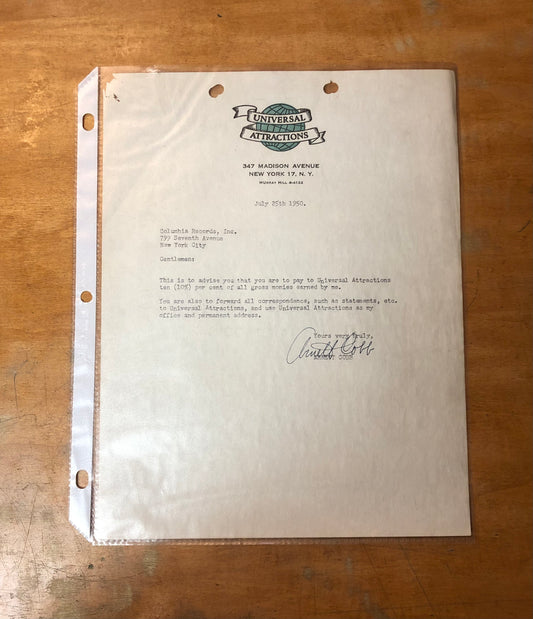 Signed Arnett Cobb Business Letter - July 25, 1950