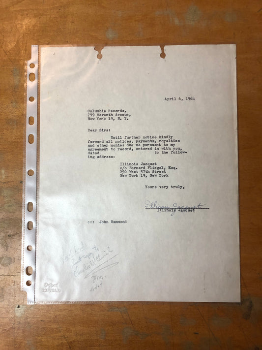 Signed Illinois Jacquet Letter of Changed Address - April 6, 1964