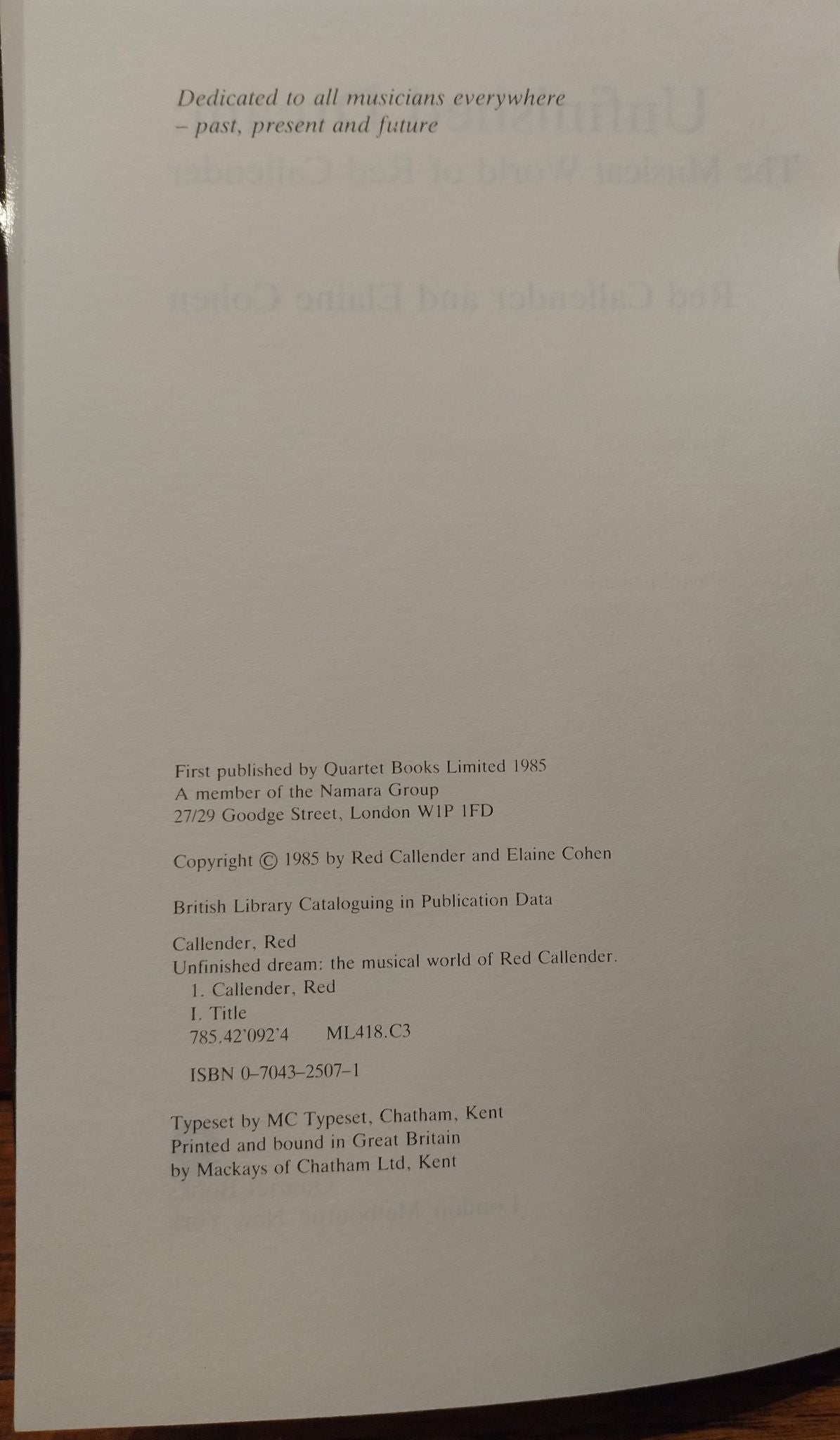 Unfinished Dream: The Musical World of Red Callender